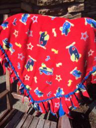 Fleece Blanket - Planes Transportation On Red With Woven Edge - thumbnail 1