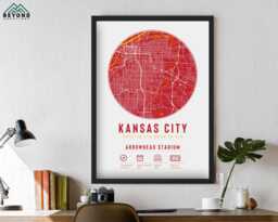Kansas City Chiefs Arrowhead Stadium Map Print Unique Framed Gift - For Him Dad Brother Granddad Uncle American Football Poster Decor - thumbnail 1