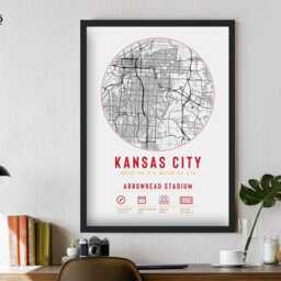 Kansas City Chiefs Arrowhead Stadium Map Print Unique Framed Gift - For Him Dad Brother Granddad Uncle American Football Poster Decor - thumbnail 2