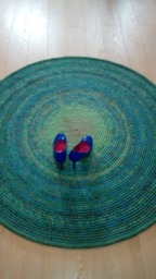 Handmade Round Wool Rug - Teal, Green, Turquoise Crochet Carpet