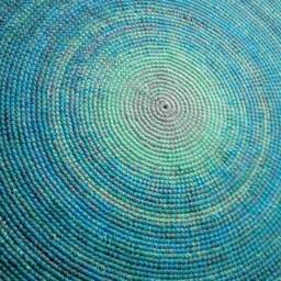 Handmade Round Wool Rug - Teal, Green, Turquoise Crochet Carpet - thumbnail 4