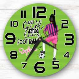 Girls Football Braid Dark Skin Personalised Gift For Kid's Bedroom Clock - Kids Clock, Children's , Custom Wall