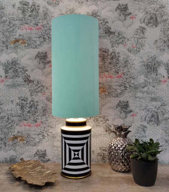 Extra Tall Drum Lampshade in Light Mint Velvet, 50cm Height - image 1