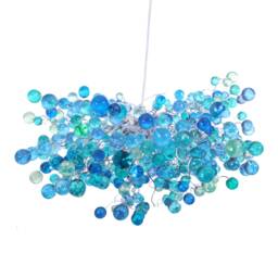 Cobalt Blue Hanging Chandeliers. Light Fixture With Bubbles For Dining Room
