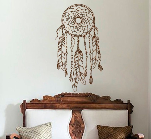 Dreamcatcher Wall Decal - Dream Catcher Stickers Boho Feather Decor Vinyl Bohemian Bedding Bedroom Home S132 - image 1