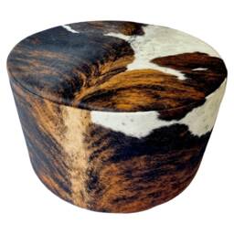 Cowhide Ottoman/Round Cowhide Footstool - Custom Made Handmade in England Ro - thumbnail 3