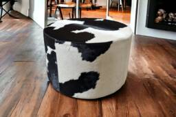 Cowhide Ottoman/Round Cowhide Footstool - Custom Made Handmade in England Ro