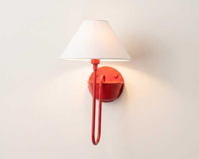 Wall Light Coral Red Fabric Shade Sconce, Artistic Modern Bedside Lamp, Scandinavian Decorative Lighting - image 1