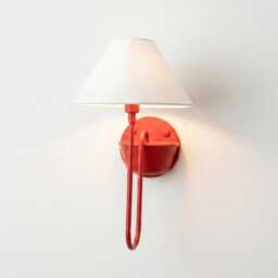 Wall Light Coral Red Fabric Shade Sconce, Artistic Modern Bedside Lamp, Scandinavian Decorative Lighting - thumbnail 3