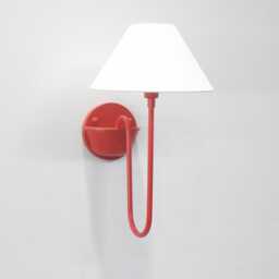 Wall Light Coral Red Fabric Shade Sconce, Artistic Modern Bedside Lamp, Scandinavian Decorative Lighting - thumbnail 2