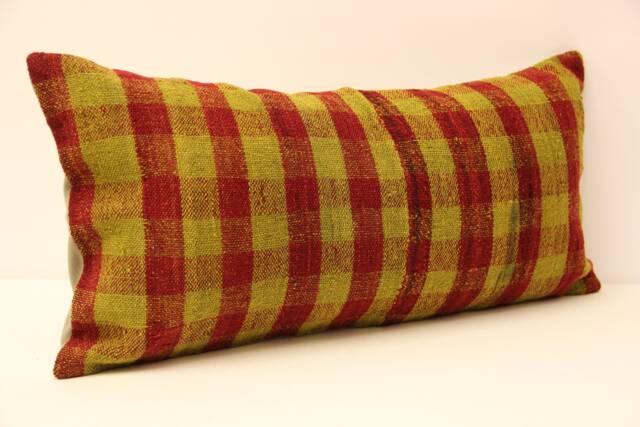 Handmade Lumbar Kilim Pillow 12x24Inch - 30x60 cm Oriental Boho Turkish Small Oblong Kilim Cushion Covertribal Pillow 4Oaf-4 - image 1