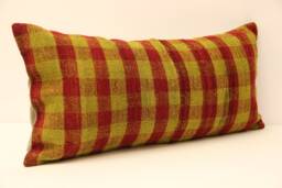 Handmade Lumbar Kilim Pillow 12x24Inch - 30x60 cm Oriental Boho Turkish Small Oblong Kilim Cushion Covertribal Pillow 4Oaf-4 - thumbnail 1