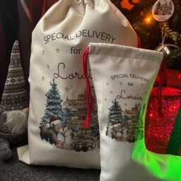 Personalised Christmas Santa Sack, Custom Woodland Animal Stocking, Linen Bag - thumbnail 3