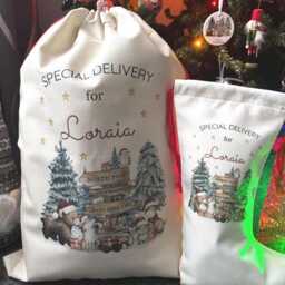 Personalised Christmas Santa Sack, Custom Woodland Animal Stocking, Linen Bag - thumbnail 2