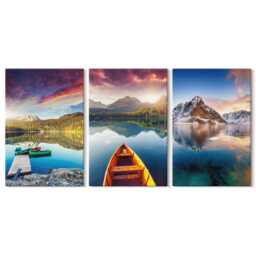 Canvas Art Set Of 3 - Tranquil Lakes With Mountain Scenery & A Boat, Blue Wall Art, Landscapes Hanging Piece - thumbnail 3