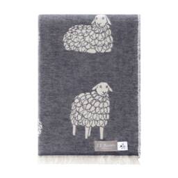 Soft Black Sheep Pure Cotton Throw - Reversible/ Double Sided Blanket Woven Bedspread Or Pattern Sofa Housewarming Present - thumbnail 1