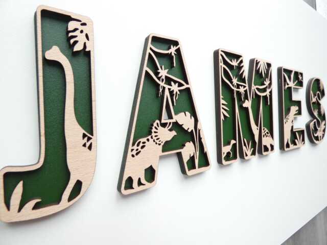 Dinosaur Themed Wooden Letters - Dino Theme Name Decoration Personalised Sign Children's Bedroom Playroom Wall Art - image 1