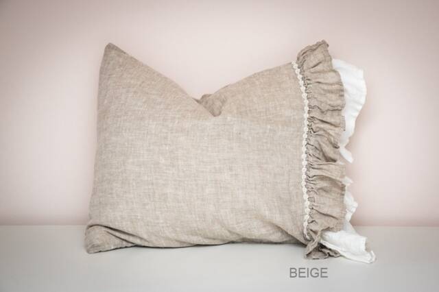 Linen Pillowcase Ruffle Edge, Shabby Chic Stonewashed Bedding - image 1