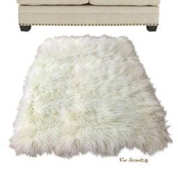 Large White Faux Icelandic Sheepskin Rug - Shag Fur Area - thumbnail 2