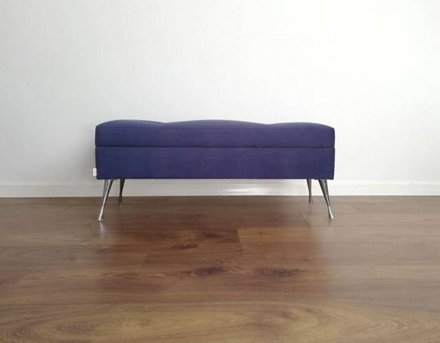 Navy Blue Bench With Storage By Rossi Furniture, Chrome Legs, Decorative For The Hallway - image 1