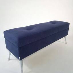 Navy Blue Bench With Storage By Rossi Furniture, Chrome Legs, Decorative For The Hallway - thumbnail 3