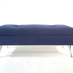 Navy Blue Bench With Storage By Rossi Furniture, Chrome Legs, Decorative For The Hallway - thumbnail 2
