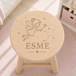 Personalized Wooden Stool - Childs Nursery Decor- Fairy Unicorn Castle - thumbnail 2