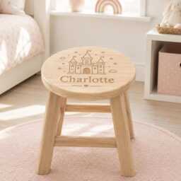 Personalized Wooden Stool - Childs Nursery Decor- Fairy Unicorn Castle - thumbnail 3