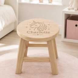 Personalized Wooden Stool - Childs Nursery Decor- Fairy Unicorn Castle