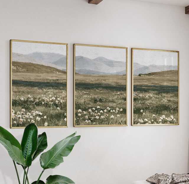 Mountain Meadow Trio, Green Landscape Wall Art Set - image 1