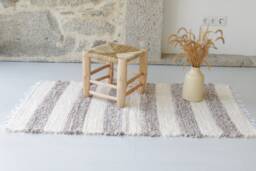 Medium Cream & Brown Rug, Bathroom Bedroom Striped Kitchen Bohemian Neutral Color Bedside Teppich - thumbnail 1