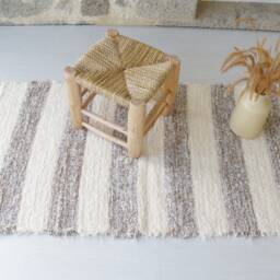 Medium Cream & Brown Rug, Bathroom Bedroom Striped Kitchen Bohemian Neutral Color Bedside Teppich - thumbnail 3