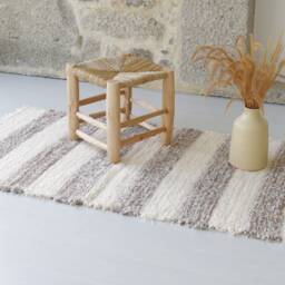 Medium Cream & Brown Rug, Bathroom Bedroom Striped Kitchen Bohemian Neutral Color Bedside Teppich - thumbnail 2