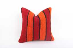 Vintage Turkish Kilim Pillow Cover Handwoven Wool Cushion - 16x16 - thumbnail 1