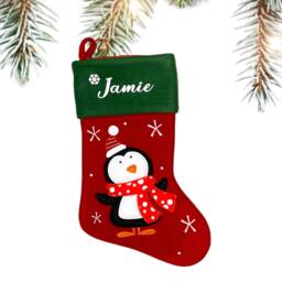 Personalised Green & Red Christmas Stocking, Santa, Snowman, Reindeer, Named Family Stocking - thumbnail 3