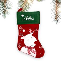 Personalised Green & Red Christmas Stocking, Santa, Snowman, Reindeer, Named Family Stocking - thumbnail 2