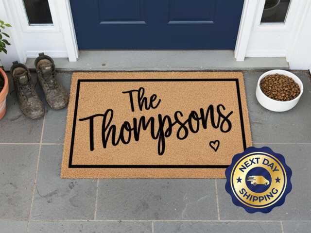 Modern Script Family Name Doormat - Custom Home Welcome Mat - image 1