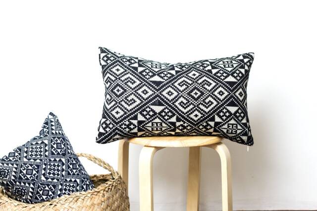 Black White Pillow Cover - Natural Cotton Fabric, Covers 12x20, Ethnic Cushion - image 1