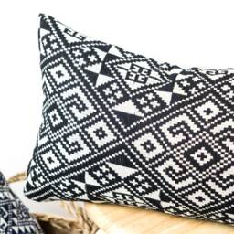 Black White Pillow Cover - Natural Cotton Fabric, Covers 12x20, Ethnic Cushion - thumbnail 2