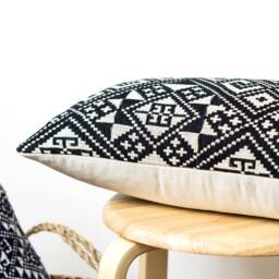 Black White Pillow Cover - Natural Cotton Fabric, Covers 12x20, Ethnic Cushion - thumbnail 3