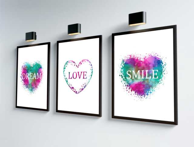 Pink & Teal Heart Prints Dream, Love, Smile - Girls Room Decor - image 1
