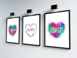 Pink & Teal Heart Prints Dream, Love, Smile - Girls Room Decor - thumbnail 1