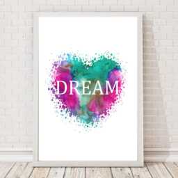 Pink & Teal Heart Prints Dream, Love, Smile - Girls Room Decor - thumbnail 2