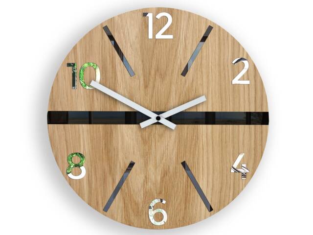 Wall Clock in Scandinavian Style White, Black & Mirror. Large Wood Wood_King 33, 5cm/13, 19 - image 1