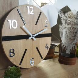 Wall Clock in Scandinavian Style White, Black & Mirror. Large Wood Wood_King 33, 5cm/13, 19 - thumbnail 3