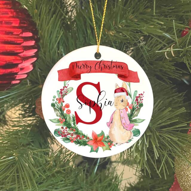 Personalised Christmas Ornament, Keepsake, Hanging Decoration, Ornament. Bunny Rabbit Ornament - image 1