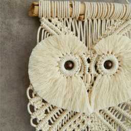 Macrame Owl Wall Hanging Boho Tapestry, Handmade Cotton Decor - thumbnail 3