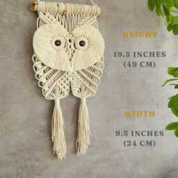 Macrame Owl Wall Hanging Boho Tapestry, Handmade Cotton Decor - thumbnail 2