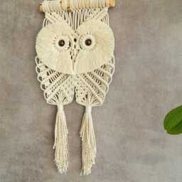 Macrame Owl Wall Hanging Boho Tapestry, Handmade Cotton Decor - thumbnail 4