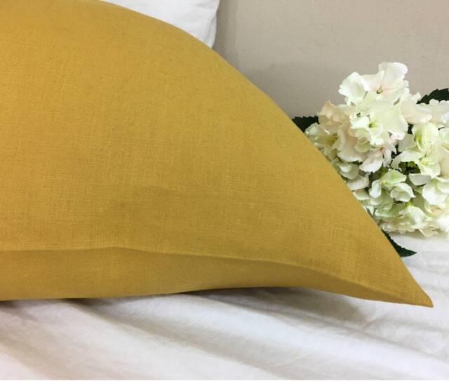 Mustard Gold Linen Euro Sham Cover, Yellow Pillowcase - All Sizes, 16x16, 18x18, 20x20, 24x24, 26x26, Or Custom Size - image 1